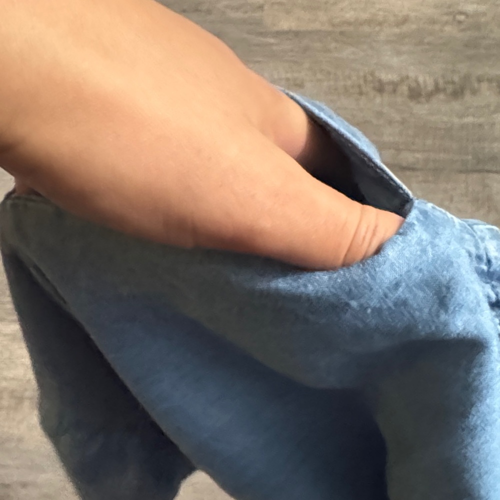 Time and Tru Denim Blue Ruffle Dress With pockets - Picture 11 of 12